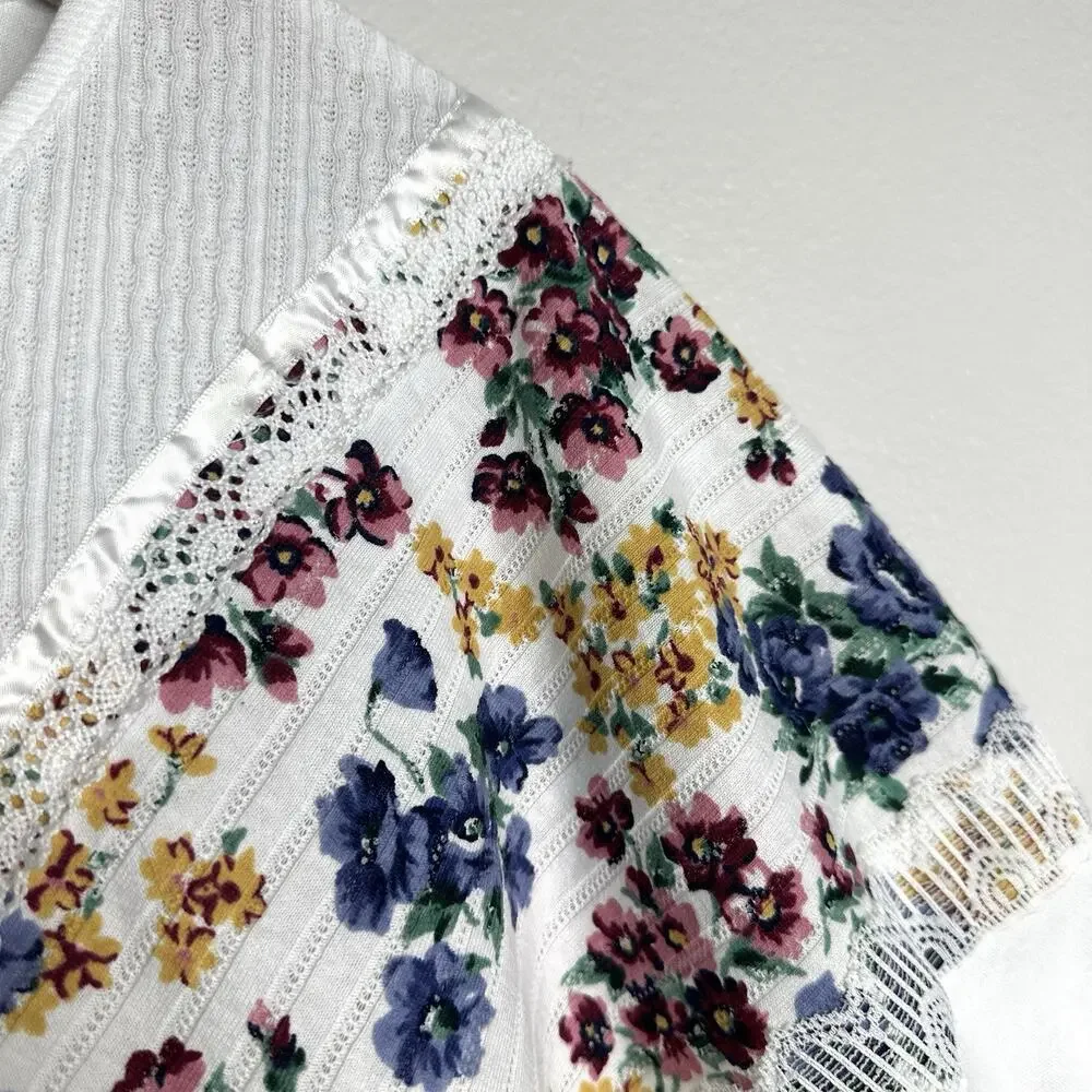 Vintage USA Made Floral Lace Cottagecore Shirt By Alabuy Sz L Grandma Granny